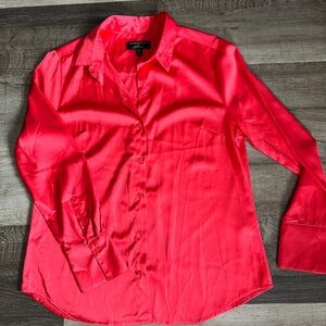 Banana Republic Red Satin Women's Button-Up Shirt Size Medium